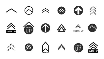 Swipe up slide arrow button, scroll ui icon. Interface simple sign, set of buttons for social media symbol. Swipe up, arrow up buttons