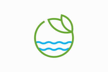 waves with circle leaf Logo design vector 