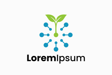 molecule with leaf Logo design vector 