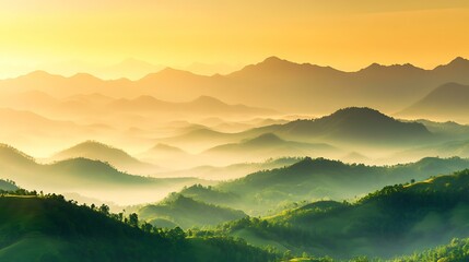 Obraz premium A breathtaking landscape of Thailand misty mountains in the early morning, with layers of