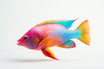 the beside view Redtail Parrotfish, left side view, white copy space on right, Isolated on White Background