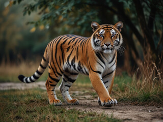 Obraz premium animal mammal predator tiger in savannah AI generated