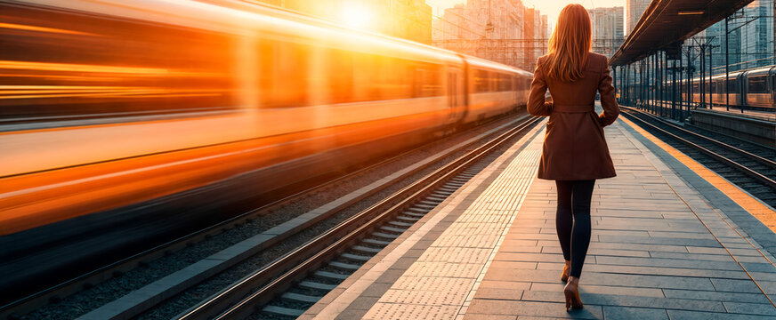 Single woman on a train platform alone having missed the last train