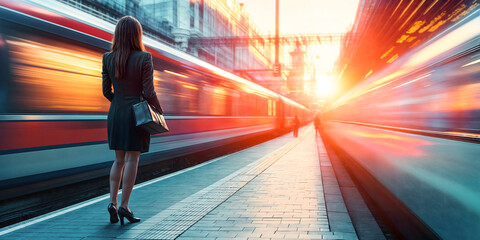 Single woman on a train platform alone having missed the last train