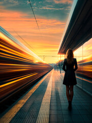 Single woman on a train platform alone having missed the last train