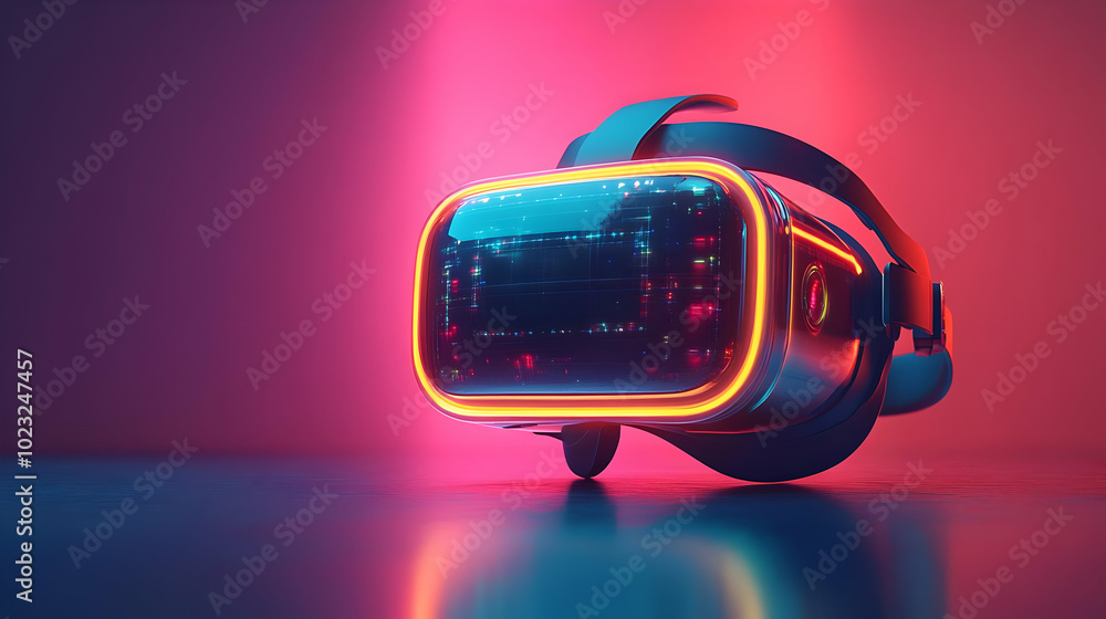 Poster 3D Icon of Virtual Reality Headset with Holographic Controls, Isolated on White Background - Ideal for Showcasing Immersive Remote Work Technologies