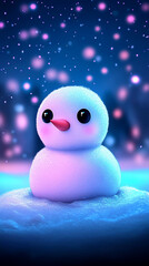 Little snowman is on a magical background