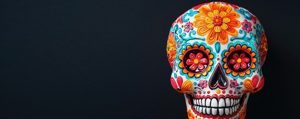 A vibrant, decorated skull showcasing intricate floral patterns, perfect for celebrating traditions and cultural art.