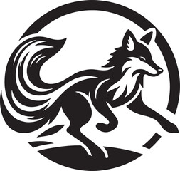 Black and white running fox vector tattoo design silhouette