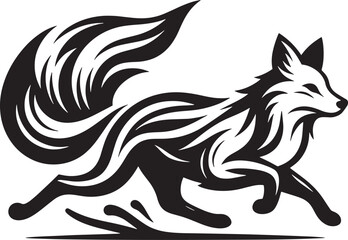Fototapeta premium Black and white running fox vector tattoo design silhouette