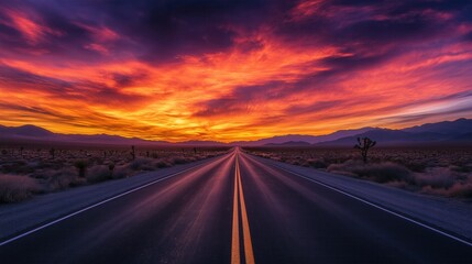 Endless Road Leading to the Horizon at Sunset
