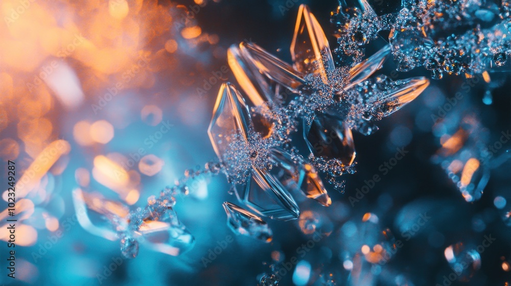 Poster a close-up of crystalline structures with bubbles, showcasing intricate details and colors.