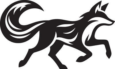 Black and white running fox vector tattoo design silhouette