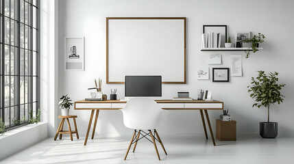 3D Glossy Home Office Icon with Whiteboard Concept - Modern Workspace Photo Featuring Functional Desk Setup on Isolated White Background