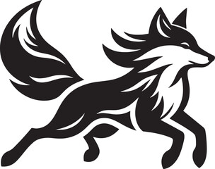 Black and white running fox vector tattoo design silhouette