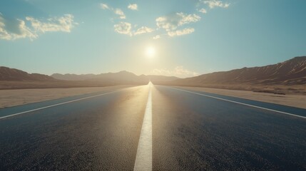Naklejka premium Endless Desert Road Leading to the Rising Sun