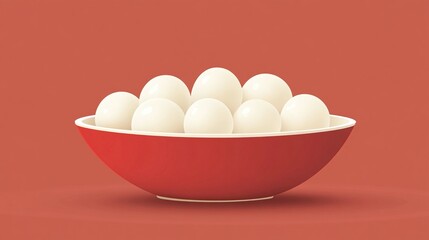 Eating glutinous rice balls during Chinese New Year, a bowl of glutinous rice balls on a red background