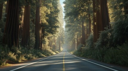 Obraz premium Winding Road Through a Majestic Redwood Forest