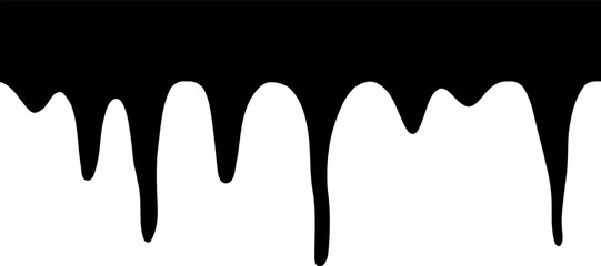 Paint dripping. Black dripping ink. Dripping liquid. Current paint, stains. Flowing liquid on transparent background
