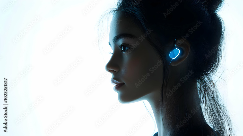 Poster 3D Icon of a Person on a Call with Glossy Background | Remote Communication Concept with Side Profile and Smartphone on Isolated White Background