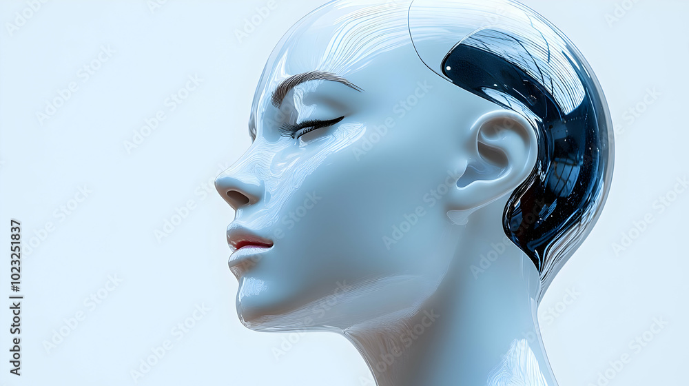 Poster 3d icon of person on a call: glossy background emphasizing remote communication, side profile with s