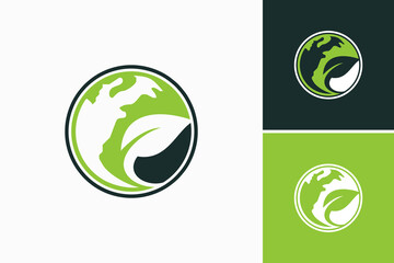 globe with leaf Logo design vector 