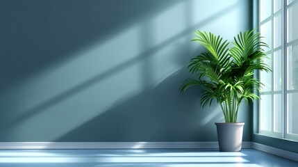 Office room with a plant pot near the window, simple and elegant empty interior, isolated on transparent background for customization