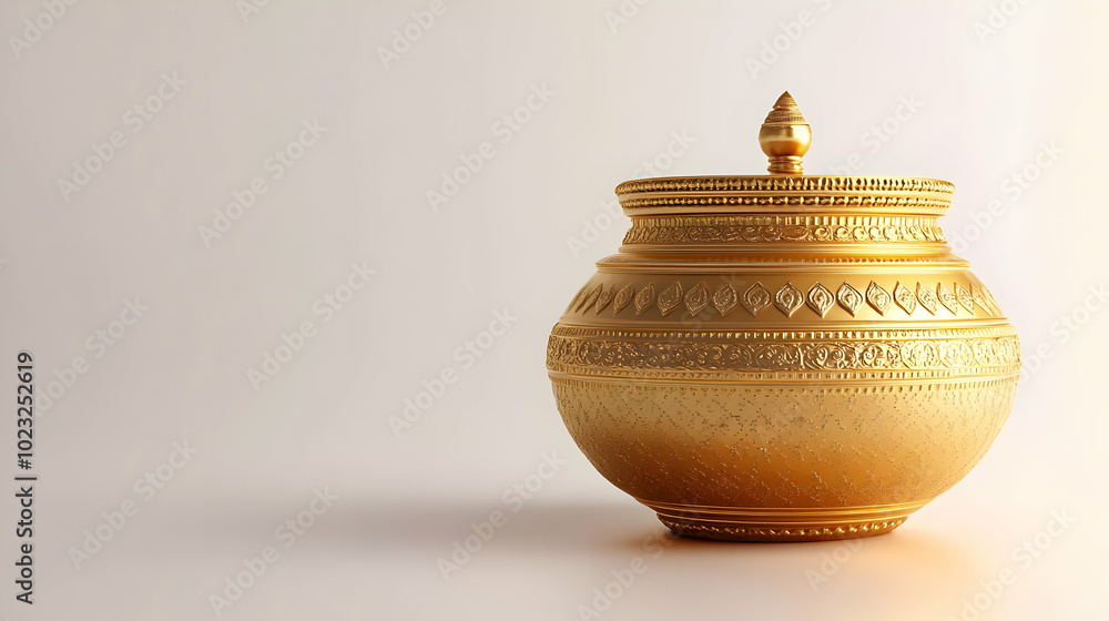 Aufkleber 3d icon border frame featuring sacred pot for dhanteras - camera zoom-in effect on glossy pot with g