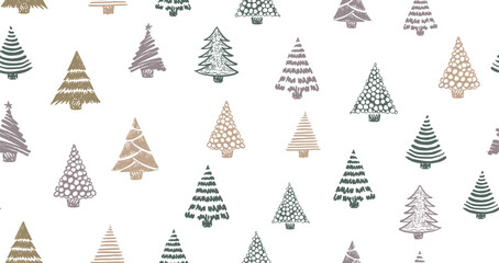 Christmas tree pattern on white, hand drawn illustrations. Vector.	
