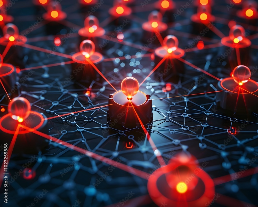 Poster glowing node indicating a potential security breach in a secure network system