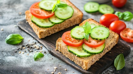 Fresh vegetable sandwiches on rustic table