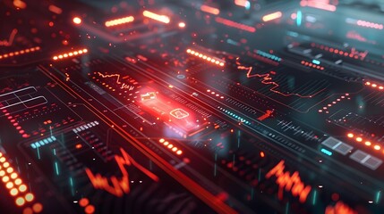 Futuristic AI Driven Financial Report with Glowing Red Error Highlighting Discrepancy Suggesting Fraud