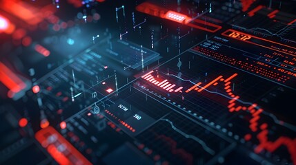 Futuristic AI Driven Financial Report with Glowing Red Error Highlighting Fraud Detection