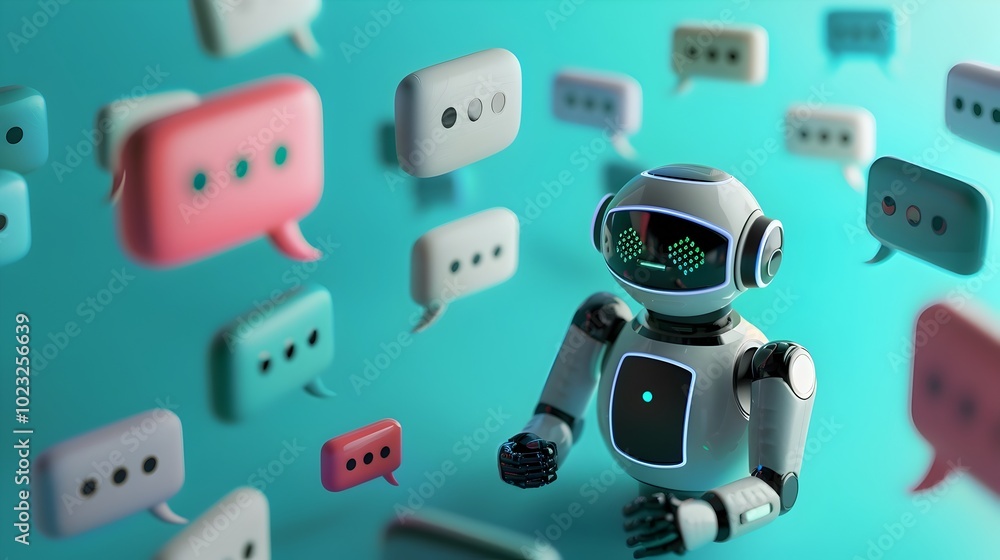 Poster chatbot surrounded by positive and negative sentiment analysis speech bubbles
