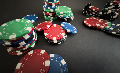 Poker chips,casino concept in a simple background with copy space,.