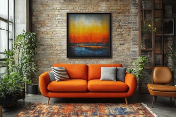 Modern Living Room with Vibrant Artwork and Couch