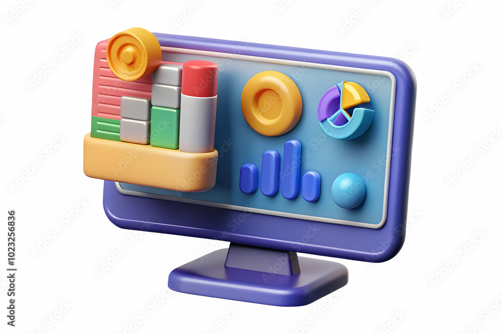 Poster glossy desktop monitor displaying floating holographic loan documents and interest rate graphs - cle
