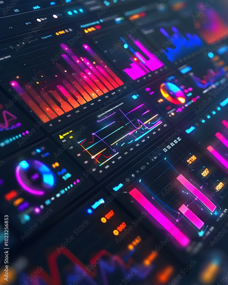 Poster futuristic dashboard visualizing sentiment analysis of customer reviews