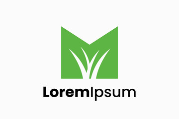 grass with letter M Logo design vector 