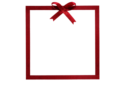 Photo card blank with red ribbon for Christmas on a transparent background in PNG format.