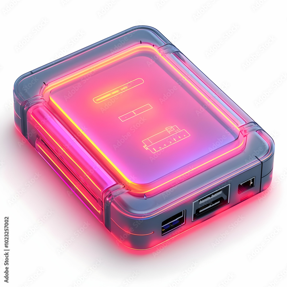 Aufkleber external hard drive with glowing holographic indicators - futuristic data storage concept for remote