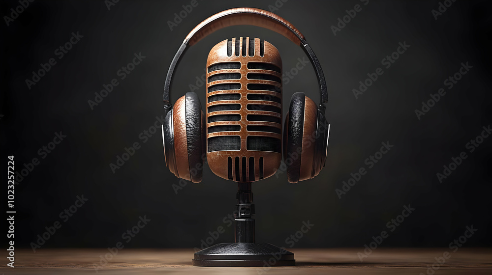 Poster 3d icon headphones and microphone isolated concept - vector image symbolizing audio communication to