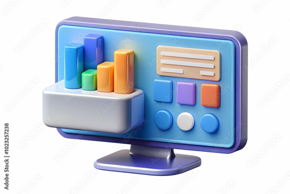 Poster glossy desktop monitor displaying holographic loan documents and interest rate graphs - professional