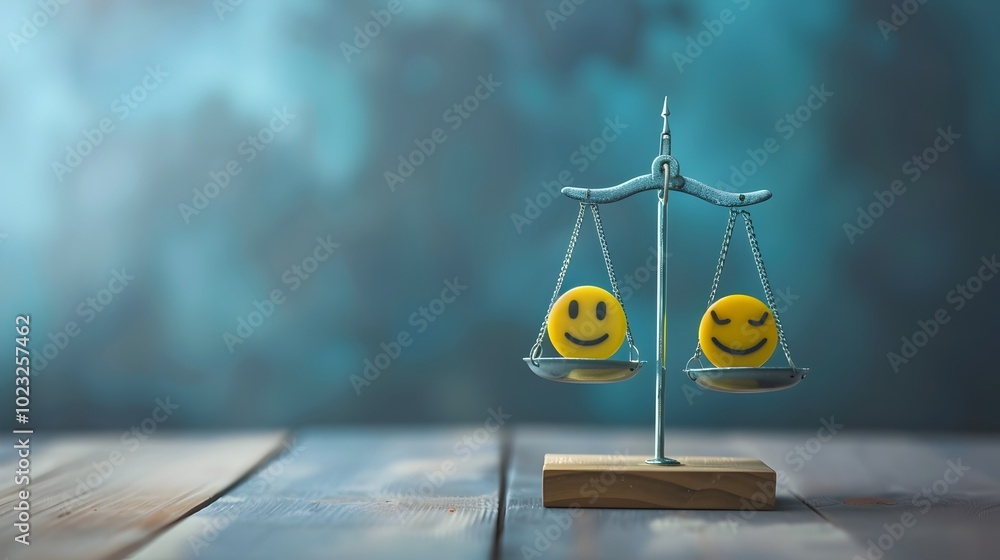 Aufkleber digital scale balancing positive and negative emojis symbolizing sentiment analysis concept