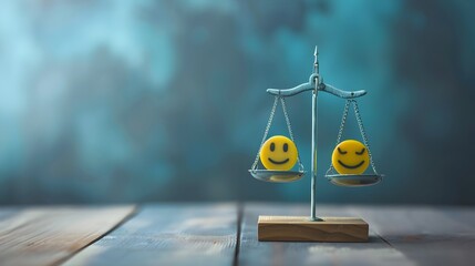 Digital Scale Balancing Positive and Negative Emojis Symbolizing Sentiment Analysis Concept