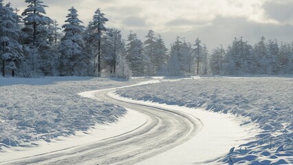 Fototapeta premium Winding Path Through a Winter Wonderland Scene