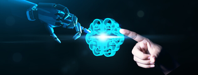 Businessman analyzing data for business growth increasing sales, marketing, development, networking, with ideas innovation planning strategy, futuristic brain hologram blue background