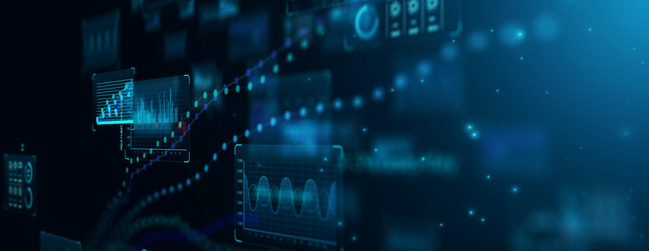 Internet cyberspace internet data collection analytical computer ai artificial intelligence calculation, blue background banner copyspace.