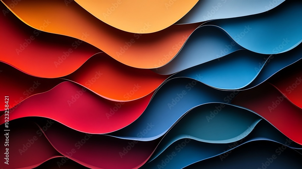 Poster abstract geometric paper cut shapes in overlapping layers, creating depth and dimension, paper cut g