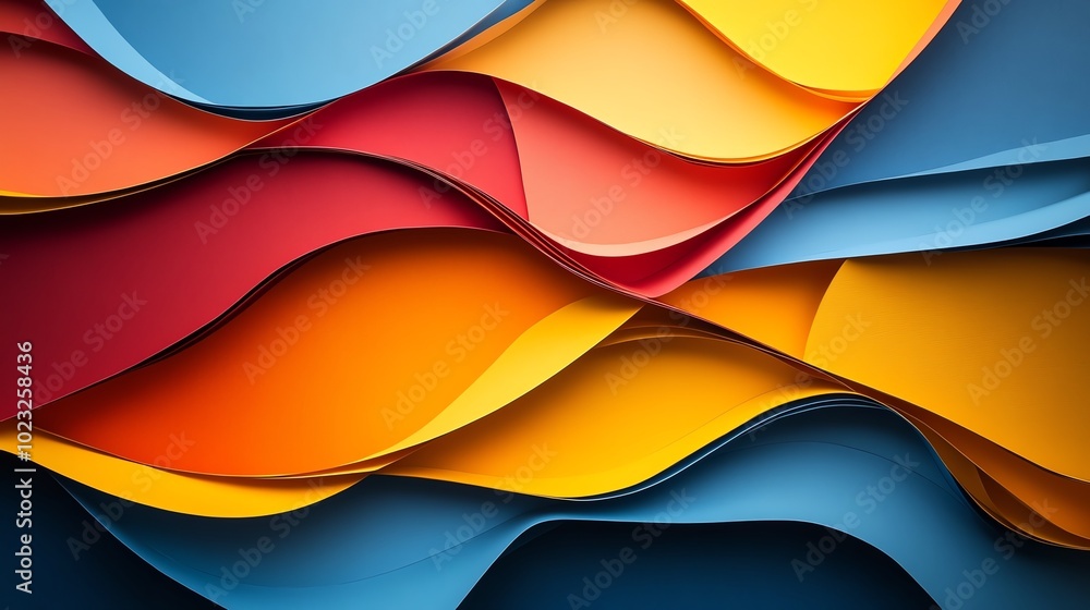 Poster abstract geometric paper cut shapes in overlapping layers, creating depth and dimension, paper cut g
